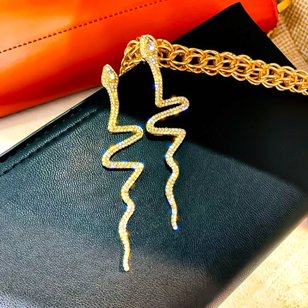 Luxury Rhinestone Crystals Long Snake Earrings